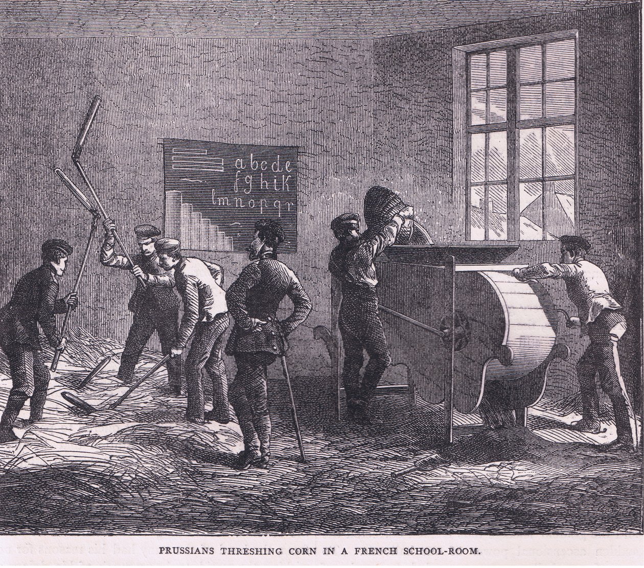 Prussians threshing corn in a French school room, Cassells History of the War between France and Germany published by Cassell and Company Limited, c.1890 (litho) بواسطة المدرسة الألمانية