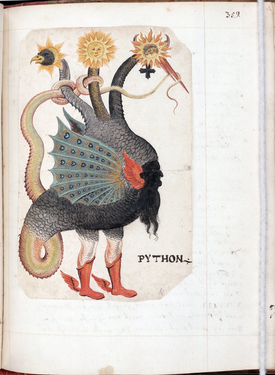 بايثون - عمل لسيد ألماني ، ألوان مائية على رق مستخرج من Recueil alchimie et rosicrucien ، حوالي 1760 - (Python (من: Alchemical and Rosicrucian Compendium) ، Watercolor على الرق بواسطة الأستاذ الألماني ، حوالي 1760) - جامعة ييل ، نيو هافن بواسطة المدرسة الألمانية
