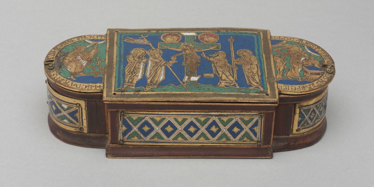 Pyx ، c.1170-1180 (نحاس مذهب ، مينا تشامبليفي ومينا كلوزوني ، قلب خشبي (حديث)) بواسطة المدرسة الألمانية