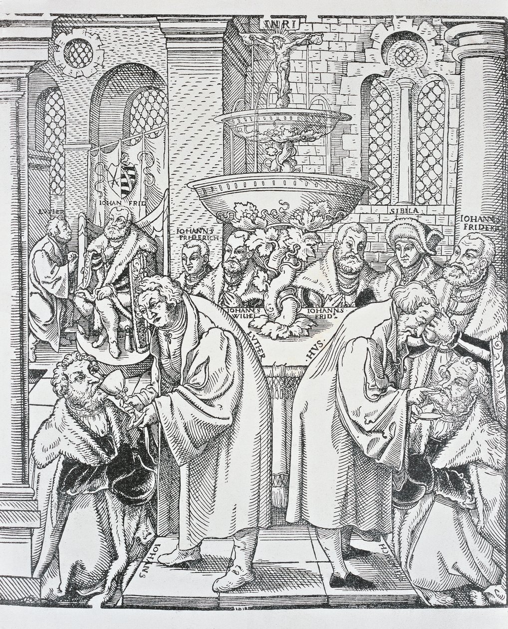 Reformers Martin Luther and Jan Hus administering Communion (engraving) بواسطة المدرسة الألمانية