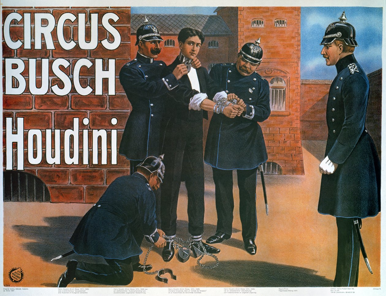 Reproduction of a poster of 1907 showing Houdini prior to an escape from a German prison بواسطة المدرسة الألمانية