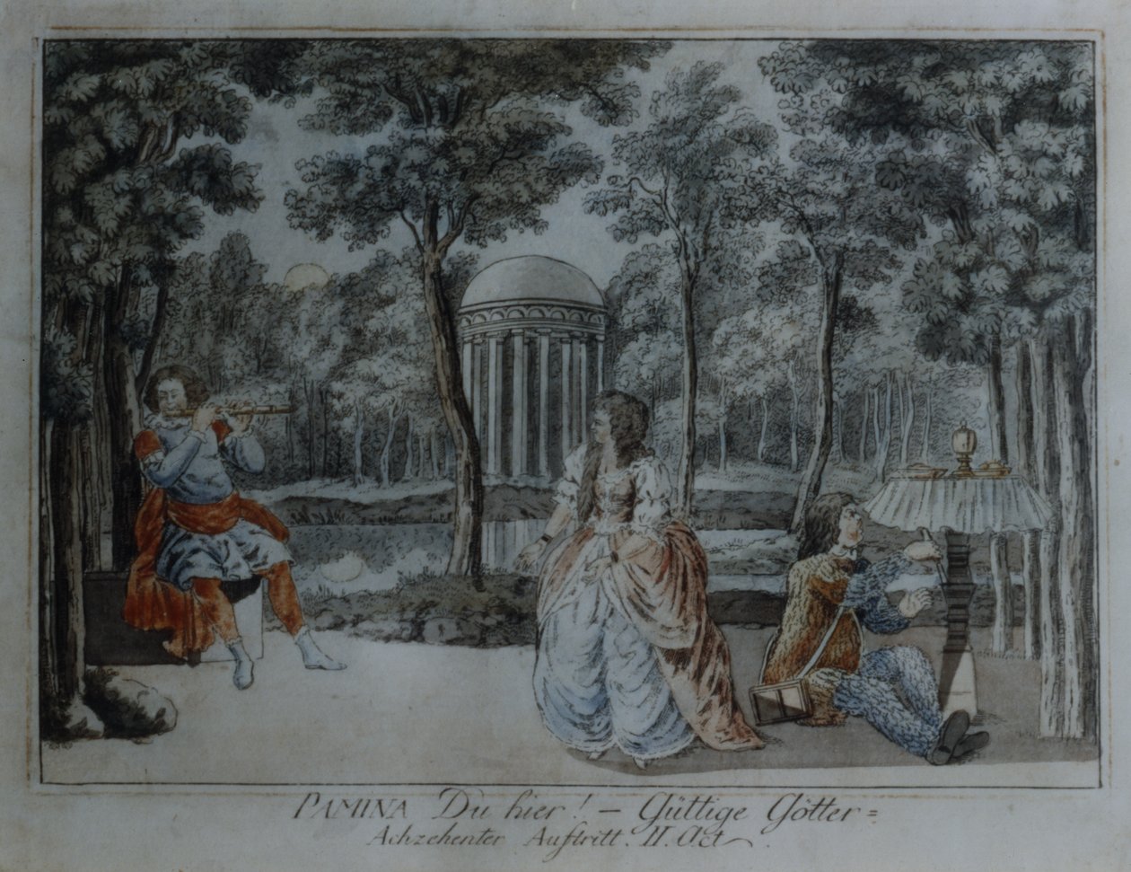 مشهد من The Magic Flute للكاتب Wolfgang Amadeus Mozart (قلم وحبر ومرحاض على ورق) بواسطة المدرسة الألمانية