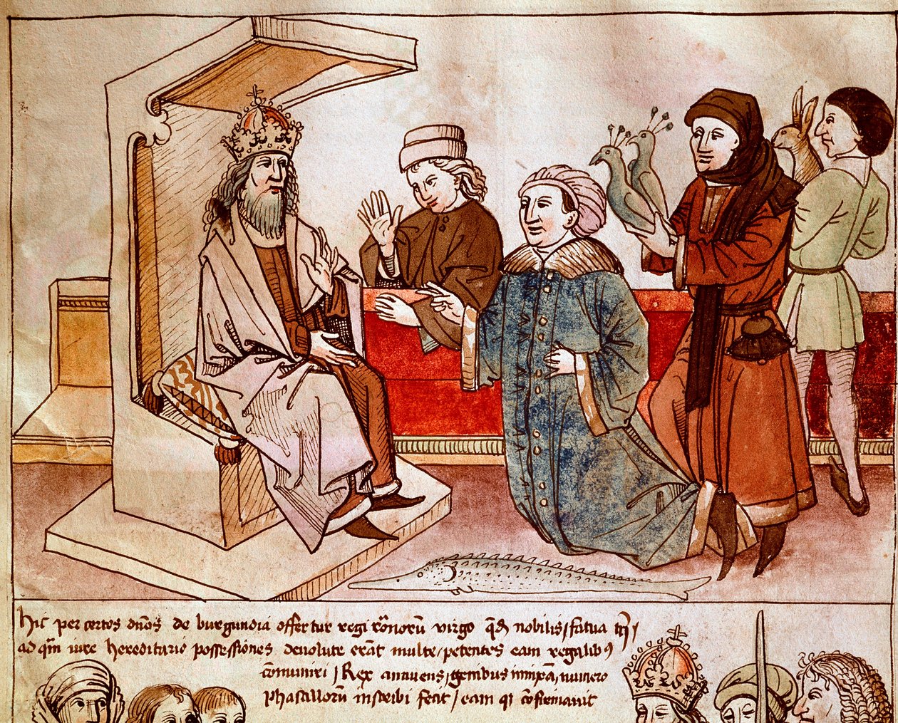 سيغيسموند الأول ملك لوكسمبورغ (1368-1437) ، إمبراطور الإمبراطورية المقدسة يتلقى جزية من الشعوب الخاضعة. مصغرة من "سجلات مجلس كونستانس" بواسطة أولريش ريتشينتال (1360-1437) 1438 تقريبًا ، مكتبة براغ الوطنية بواسطة المدرسة الألمانية