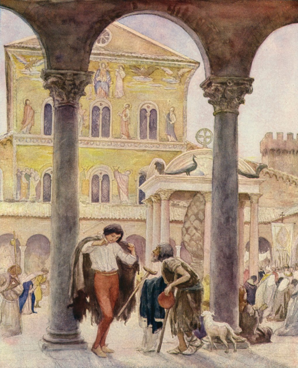 القديس فرنسيس وشحاذ في كاتدرائية القديس بطرس، روما (صورة حجرية ملونة) بواسطة المدرسة الألمانية