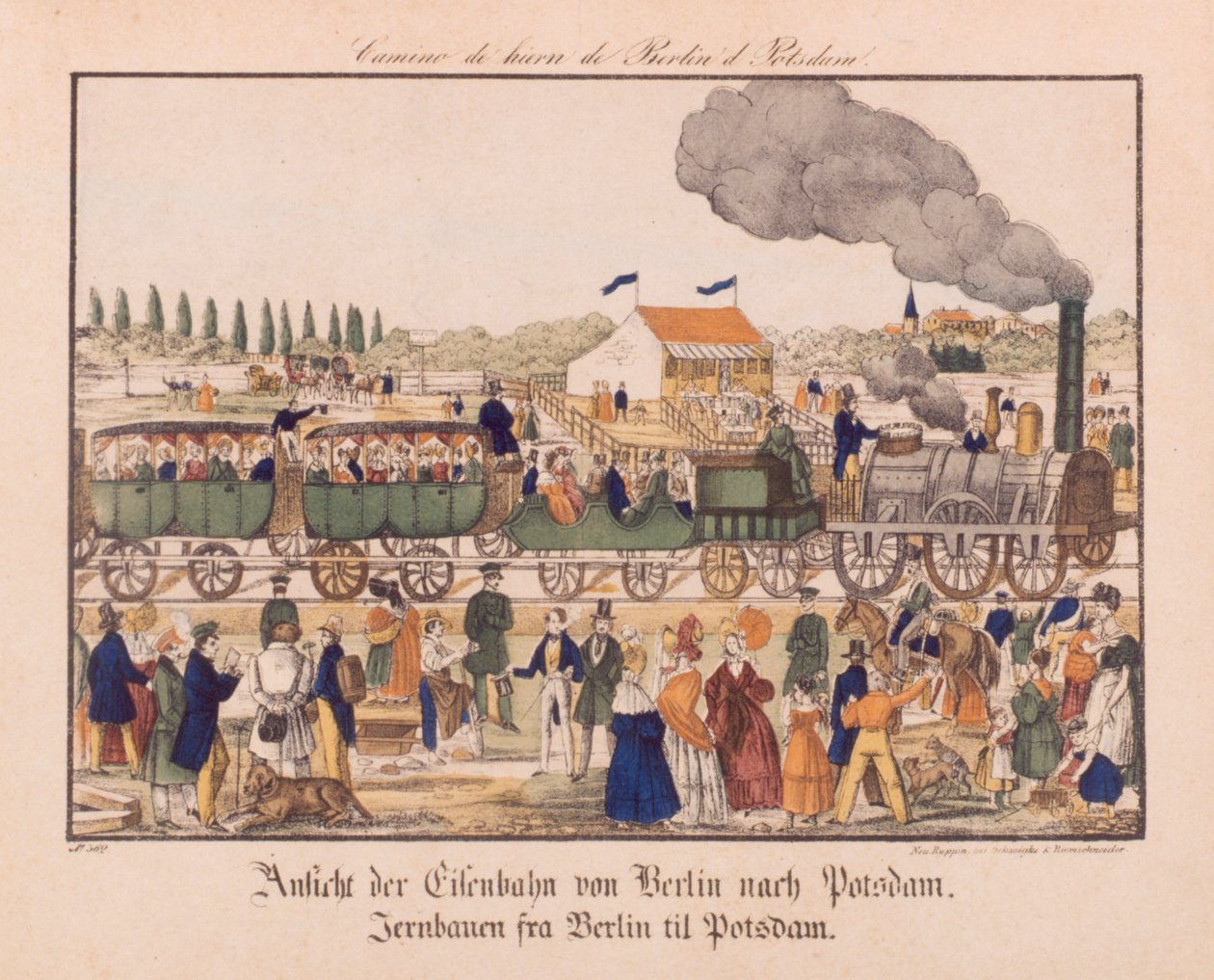 السكك الحديدية البخارية بين برلين وبوتسدام ، Neuruppiner Bilderbogen ، c.1840 بواسطة المدرسة الألمانية