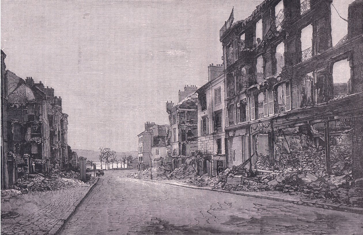 Street in St Cloud ، Cassells History of the War بين فرنسا وألمانيا التي نشرتها Cassell and Company Limited ، c1890 (litho) بواسطة المدرسة الألمانية