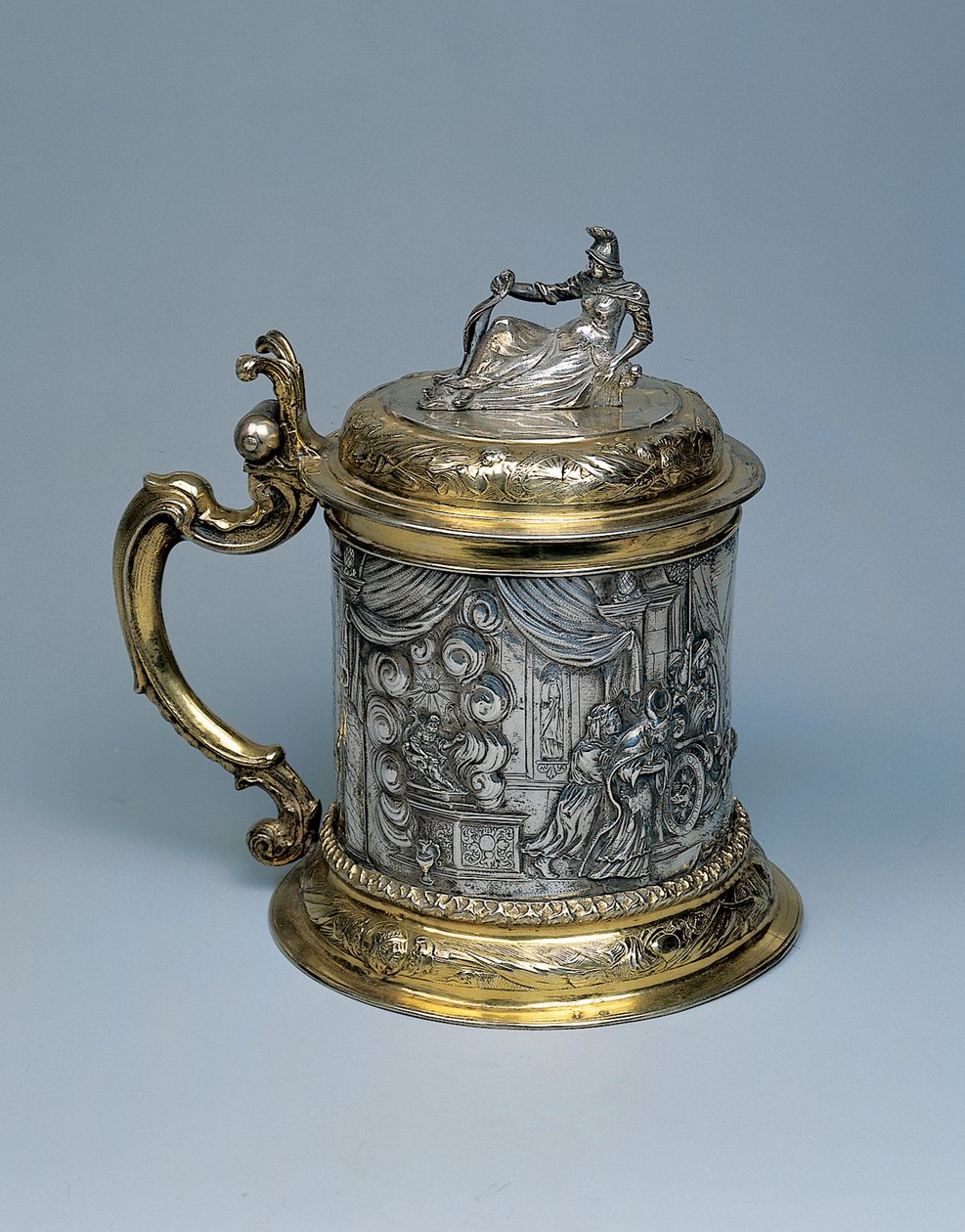 تانكارد ، الجسد مطارد بمشهد يمثل الإسكندر وأسطورة العقدة الغوردية ، دانزيغ ، حوالي 1680 (قطعة فضية مطلية بالذهب) بواسطة المدرسة الألمانية