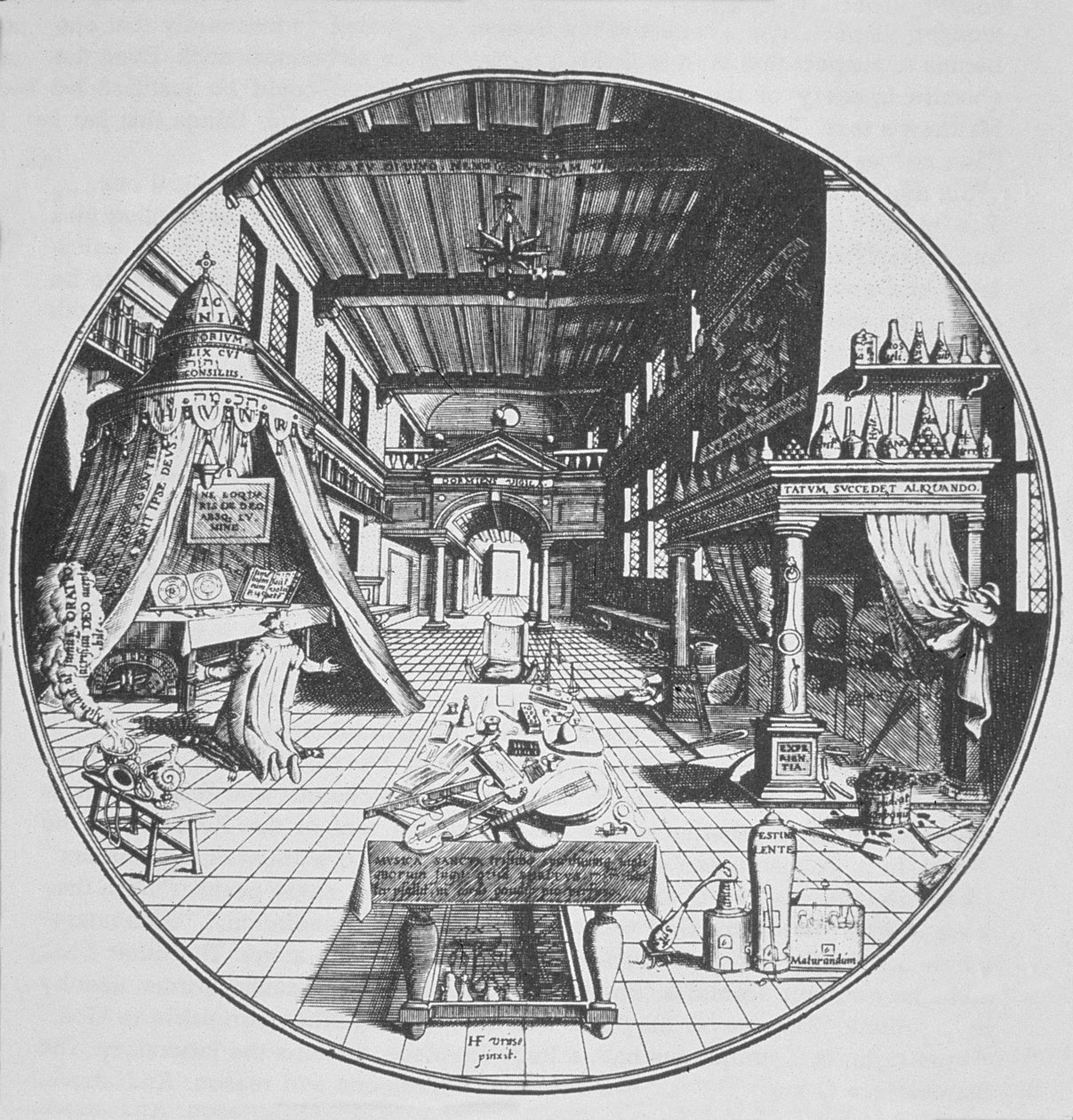 الكيميائي في مختبره ، من Amphitheatrum Aeternae Sapientiae بواسطة هاينريش كونراث (1609) موضحة في تاريخ السحر المنشور في أواخر القرن التاسع عشر بواسطة المدرسة الألمانية