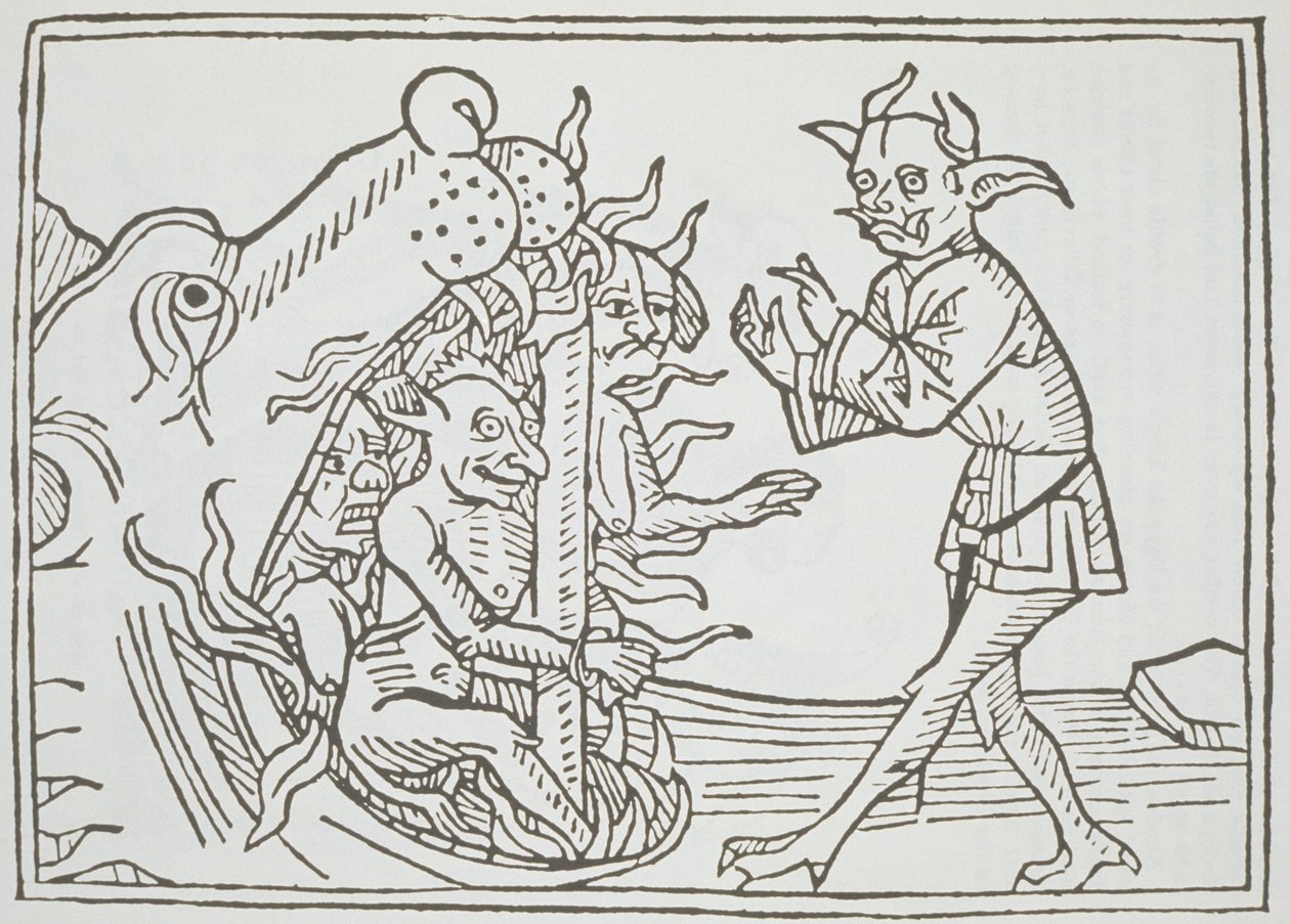 The Devil Belial before the Gates of Hell ، من Das Buch Belial ، نُشر في أوغسبورغ ، 1473 بواسطة المدرسة الألمانية