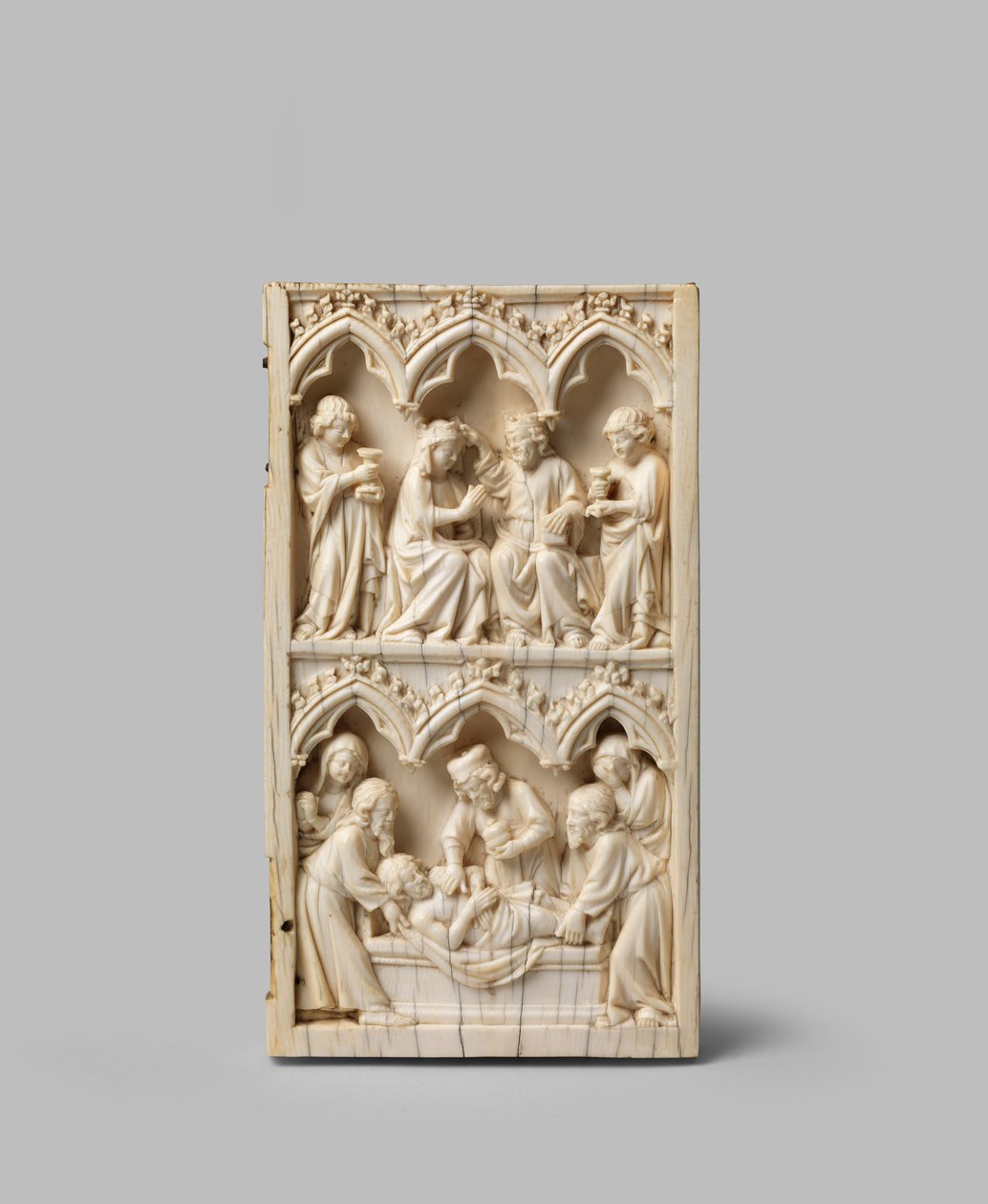 قبر السيد المسيح وتتويج العذراء ، الجناح الأيمن من diptych ، القرن الرابع عشر بواسطة المدرسة الألمانية