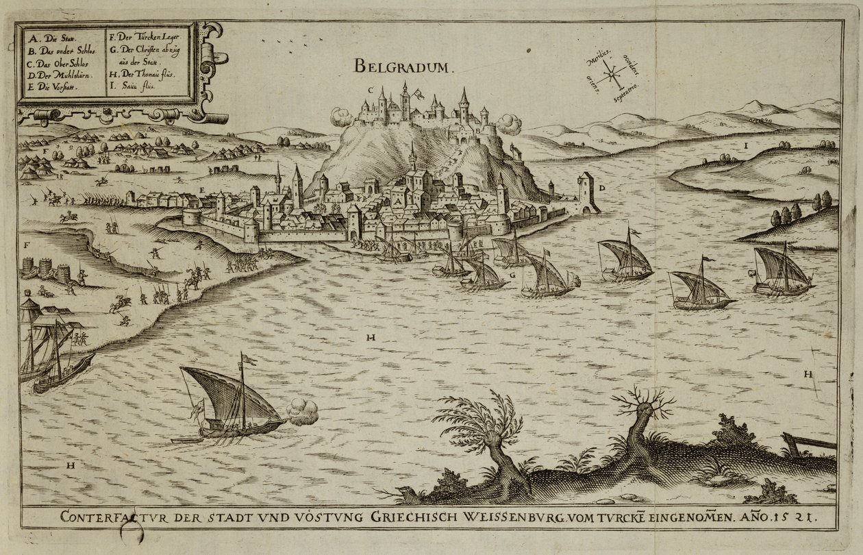سقوط بلغراد على الأتراك عام 1521 ، صورة من كتاب عن الحملات العثمانية في أوروبا ، نقشه بول فورست (c.1605-66) بواسطة المدرسة الألمانية