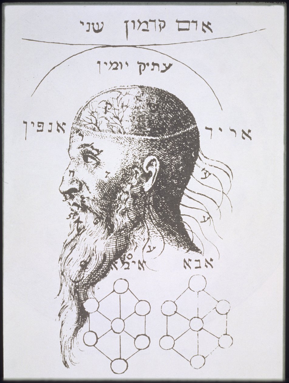 رأس آدم كادمون ، نسخة من رسم توضيحي من Kabbala Denudata بقلم كنور فون روزنروث ، فرانكفورت 1684 ، تم استخدامه في تاريخ السحر ، تم نشره في أواخر القرن التاسع عشر بواسطة المدرسة الألمانية
