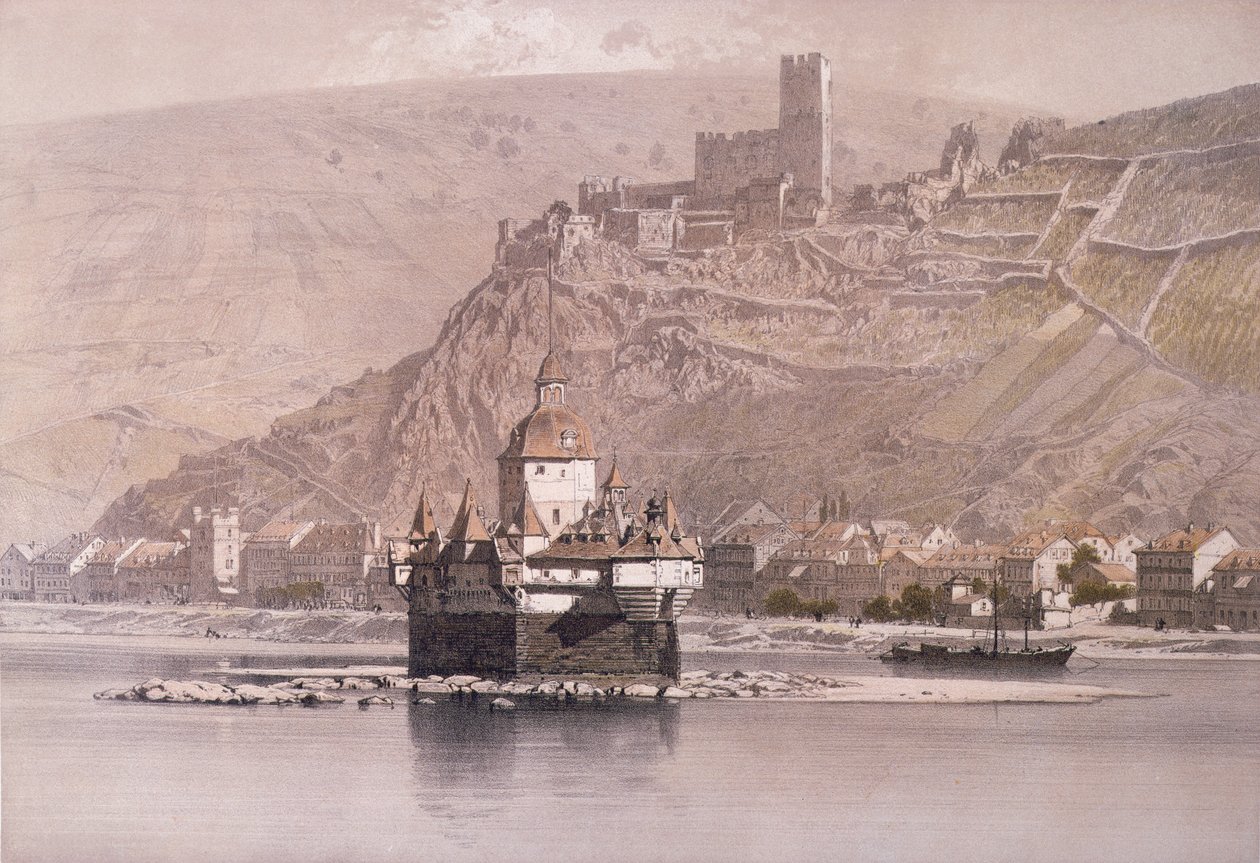 حصن الجزيرة بفالزغرافنشتاين و Schloss Gutenfels في Kaub بواسطة المدرسة الألمانية