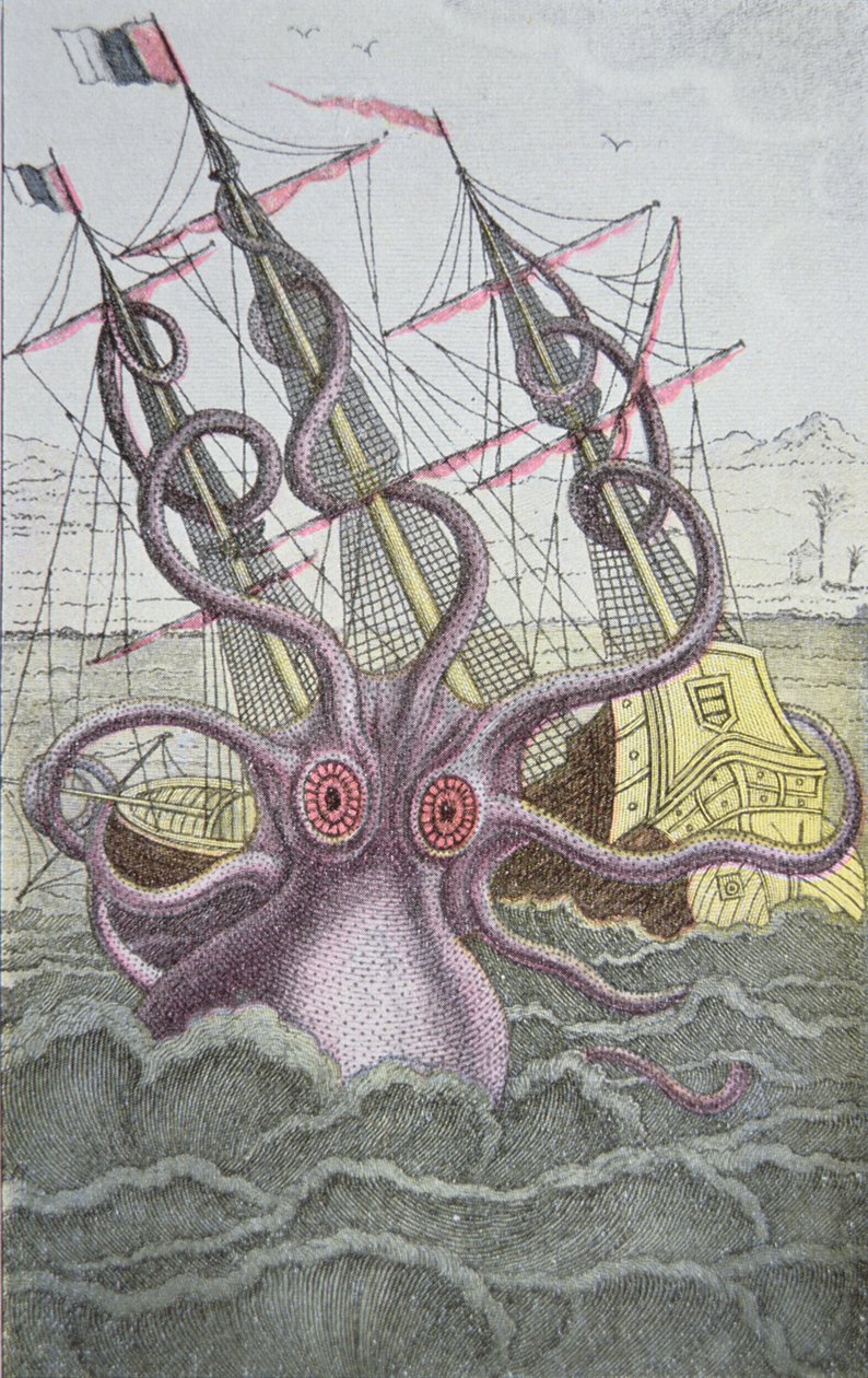 The Kraken drags down a ship (coloured engraving) بواسطة المدرسة الألمانية