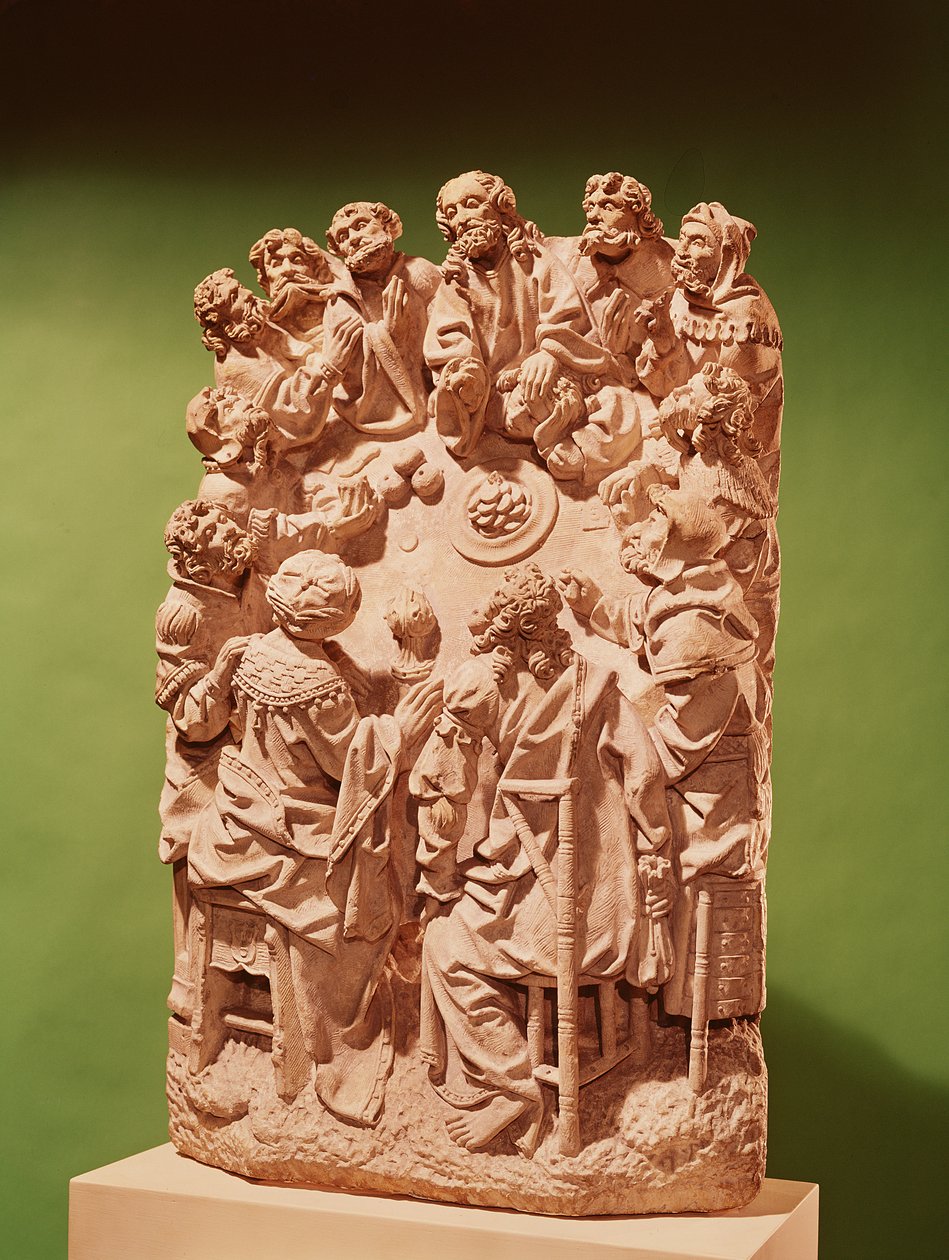 العشاء الأخير ، c.1500-30 (الحجر الجيري) (انظر 391865 لمزيد من التفاصيل) بواسطة المدرسة الألمانية