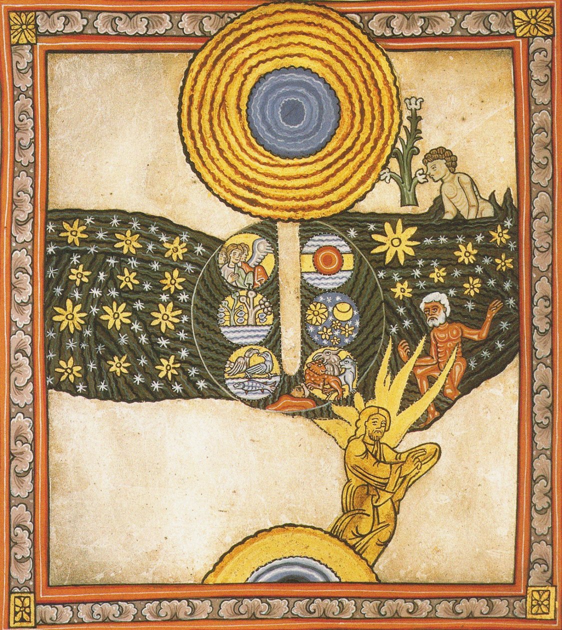 المخلص. صورة مصغرة من Liber Scivias بواسطة Hildegard of Bingen ، حوالي 1175 (ألوان مائية على الرق) بواسطة المدرسة الألمانية