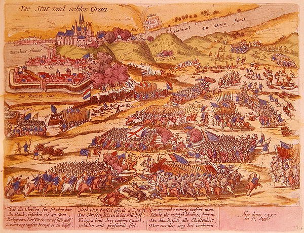 حصار Esztergom عام 1595 (نقش ملون) بواسطة المدرسة الألمانية