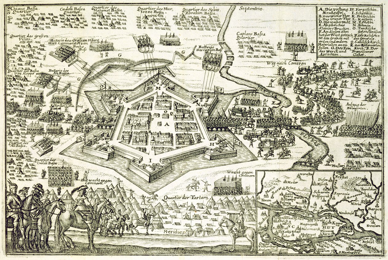 حصار Neuhausel من قبل الأتراك في 1663 ، توضيح من كتاب عن الحملات العثمانية في أوروبا ، نقشه Paul Furst (c.1605-66) بواسطة المدرسة الألمانية