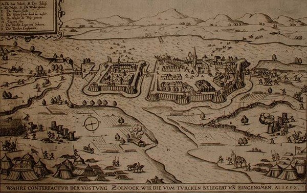 حصار زولنوك من قبل الأتراك عام 1552 ، رسم توضيحي من كتاب عن الحملات العثمانية في أوروبا ، نقش بواسطة بول فورست (1605-66) (نقش) بواسطة المدرسة الألمانية
