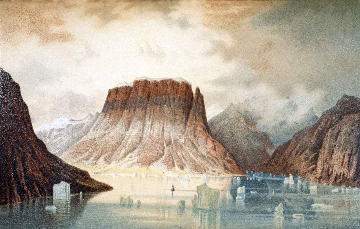 جبل تيوفيلشلوس (قلعة الشياطين) في Kejser Franz Joseph Fjord ، حانة. لندن ، 1874 بواسطة المدرسة الألمانية