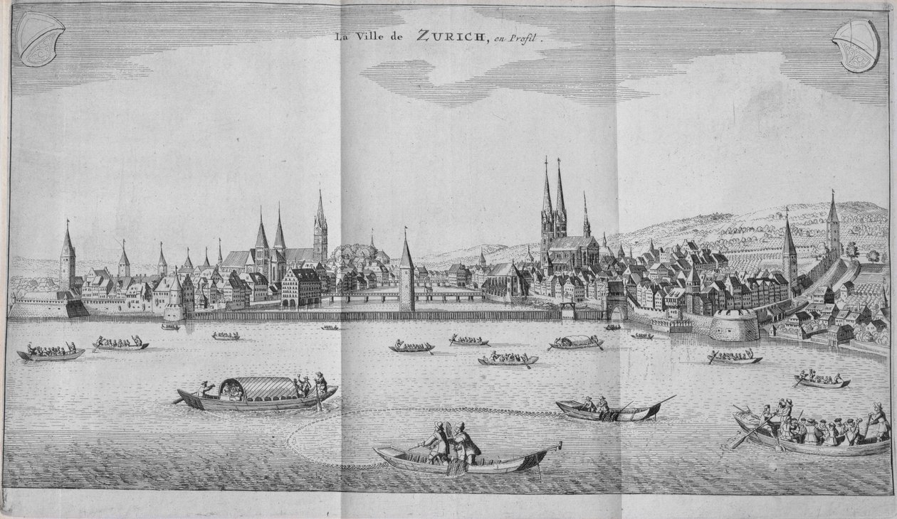 مدينة زيورخ ، سويسرا ، من المجلد الثاني من Itinera Alpina بقلم يوهان جاكوب شوتشيري ، تم نشره عام 1706 بواسطة المدرسة الألمانية