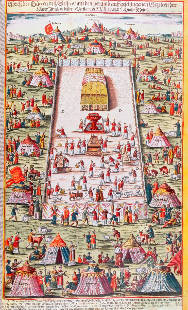 اجتمعت قبائل إسرائيل حول تابوت العهد في صحراء سيناء بعد الخروج من مصر ، c.1630 بواسطة المدرسة الألمانية