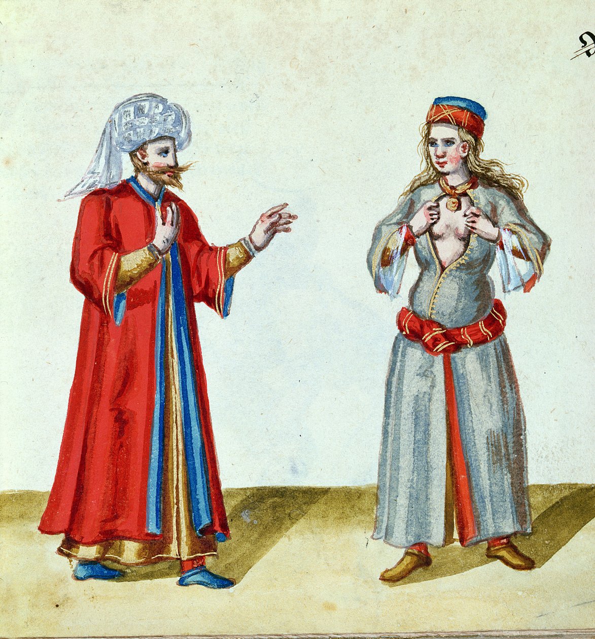 الترك و الكورتيسان ، نهاية القرن السادس عشر (مرحاض ، مذهب و غواش على الورق) بواسطة المدرسة الألمانية