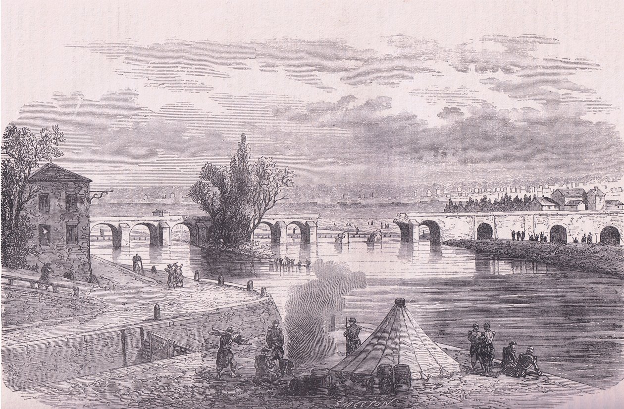 الدفاع عن تدمير باريس لجسر Jonville-sur-Marne ، Cassells History of the War بين فرنسا وألمانيا الذي نشرته Cassell and Company Limited ، c1890 (litho) بواسطة المدرسة الألمانية