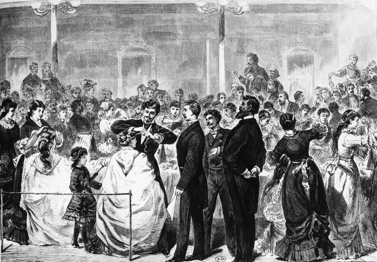 فحص المتدربين في Tonhalle ، برلين ، من قبل لجنة صناعة تصفيف الشعر في 3 مايو 1881 بواسطة المدرسة الألمانية