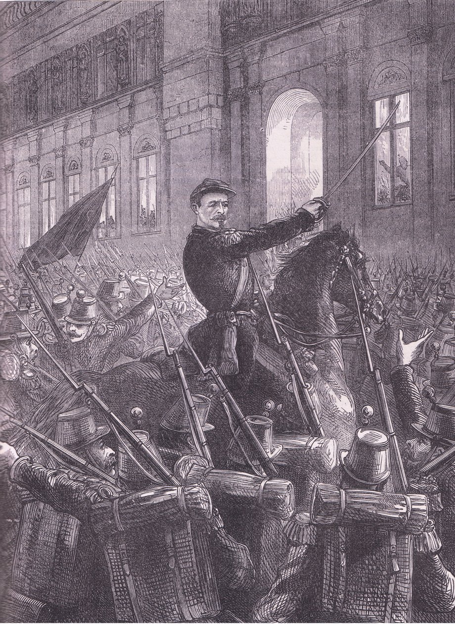 Trochu يحشد الحرس الوطني خارج فندق de Ville ، Cassells History of the War بين فرنسا وألمانيا الذي نشرته Cassell and Company Limited ، c1890 (litho) بواسطة المدرسة الألمانية