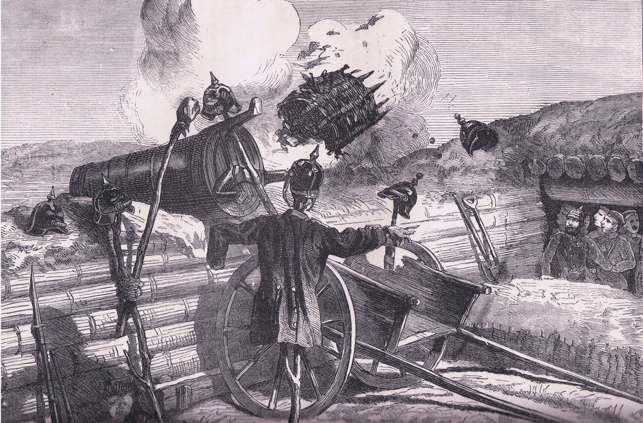 جرب نطاق الأعداء ، Cassells History of the War بين فرنسا وألمانيا الذي نشرته Cassell and Company Limited ، c1890 (litho) بواسطة المدرسة الألمانية