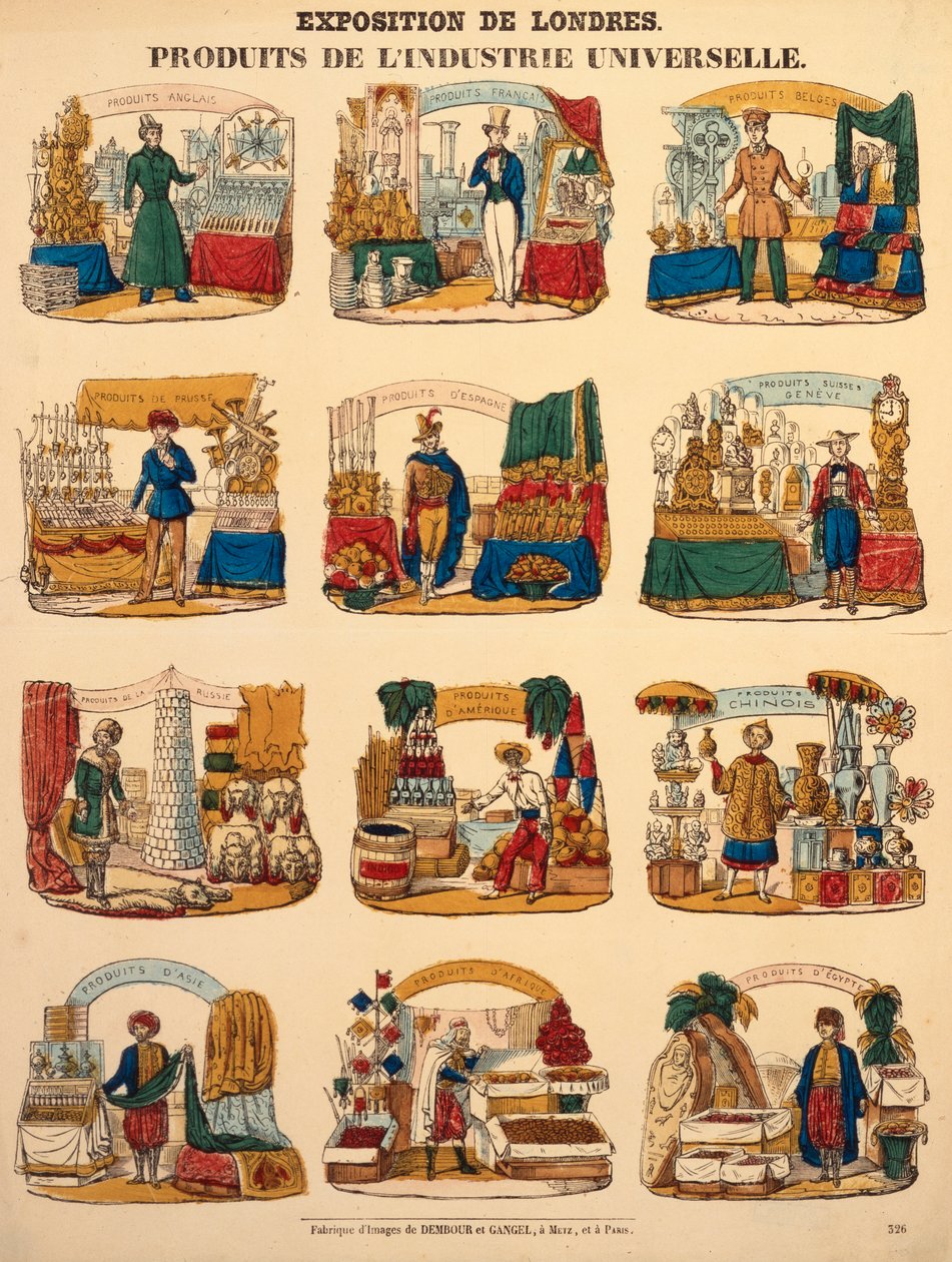 اثني عشر معرضًا من دول مختلفة في المعرض الكبير في لندن ، نشرته Dambour & Gangel ، Metz ، 1851 (نقش الخشب) بواسطة المدرسة الألمانية