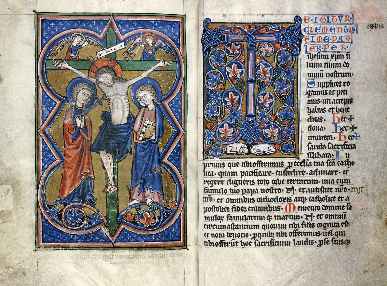 صفحتان من كتاب قداس باللاتينية من القرن الثالث عشر ، من منطقة الراين الأوسط ، حوالي 1250-1300 بواسطة المدرسة الألمانية