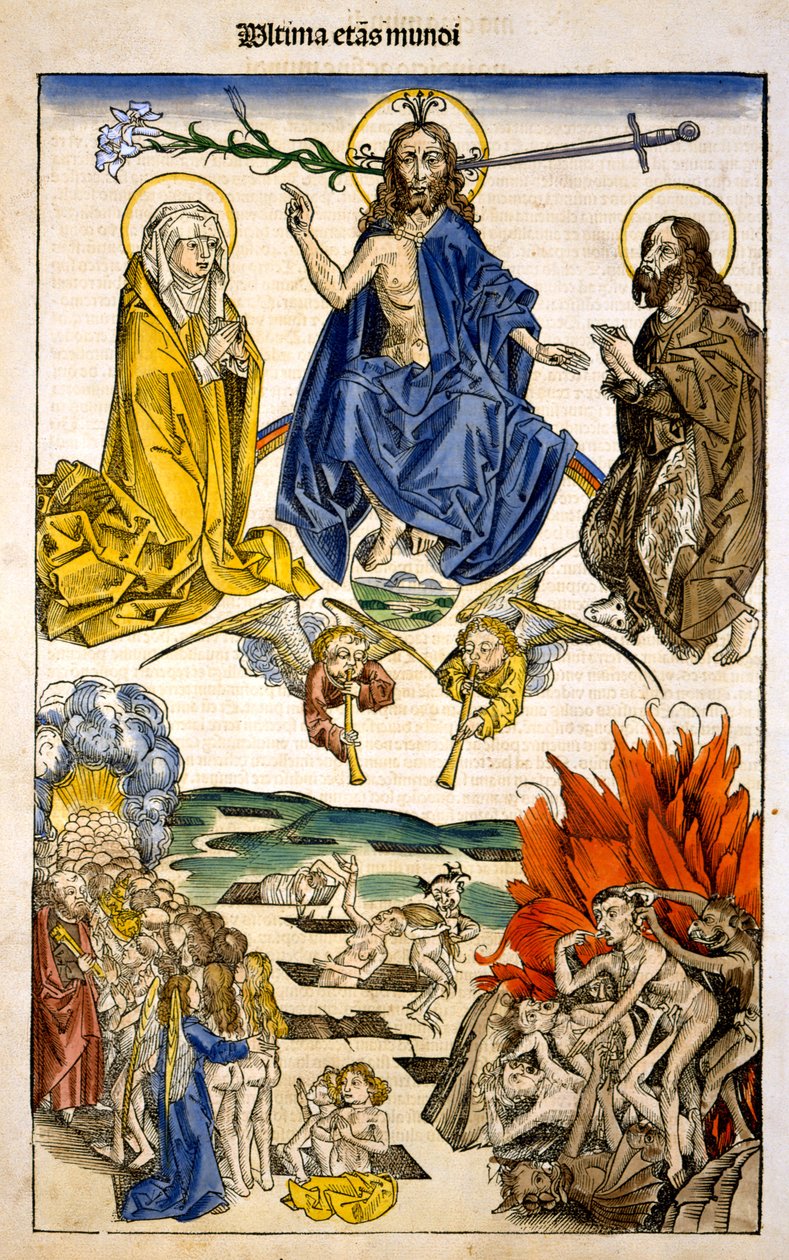 Ultima etas Mundi (الحكم الأخير) من Liber Chronicarum بواسطة هارتمان شيدل ، 1493 بواسطة المدرسة الألمانية