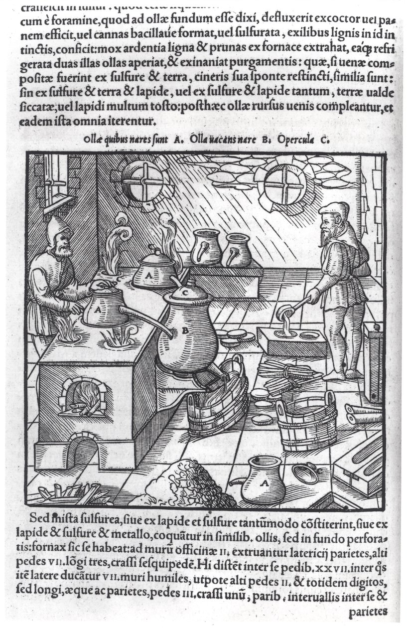 باستخدام الكبريت ، من De Re Metallica بواسطة جورج باور (1494-1566) ، والمعروف باسم أجريكولا بواسطة المدرسة الألمانية
