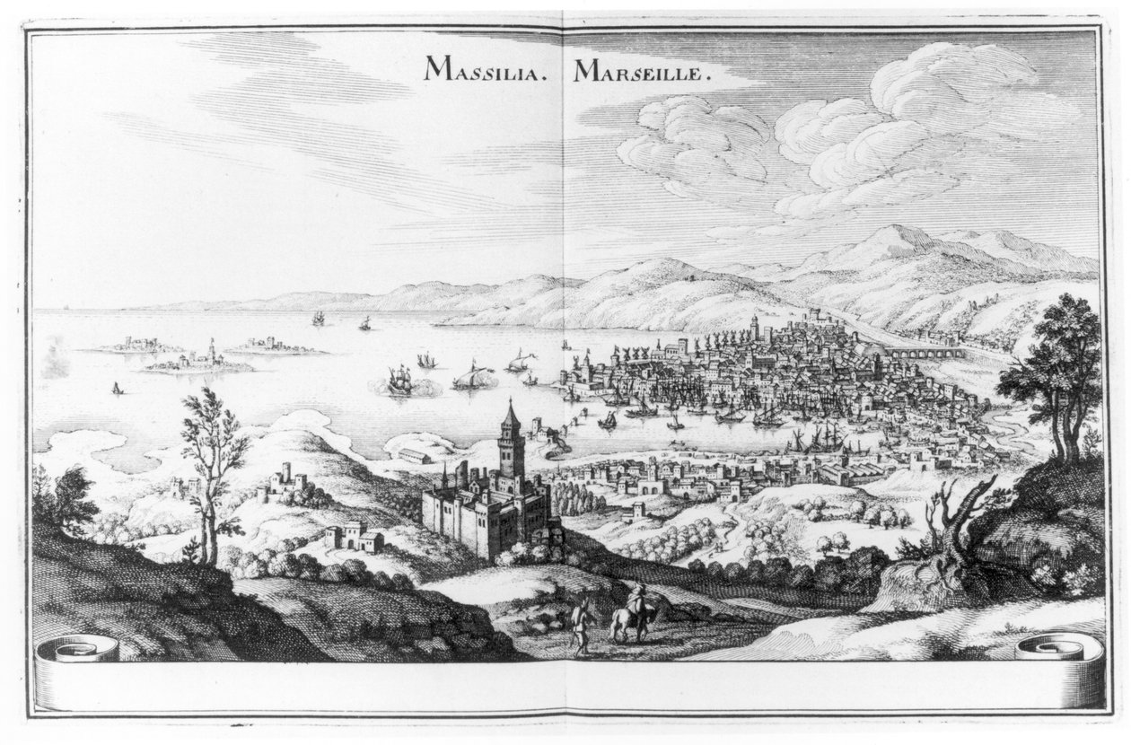 منظر لمرسيليا ، من طوبوغرافيا غاليا بواسطة مارتن زيلر ، تم نشره عام 1655-61 بواسطة المدرسة الألمانية