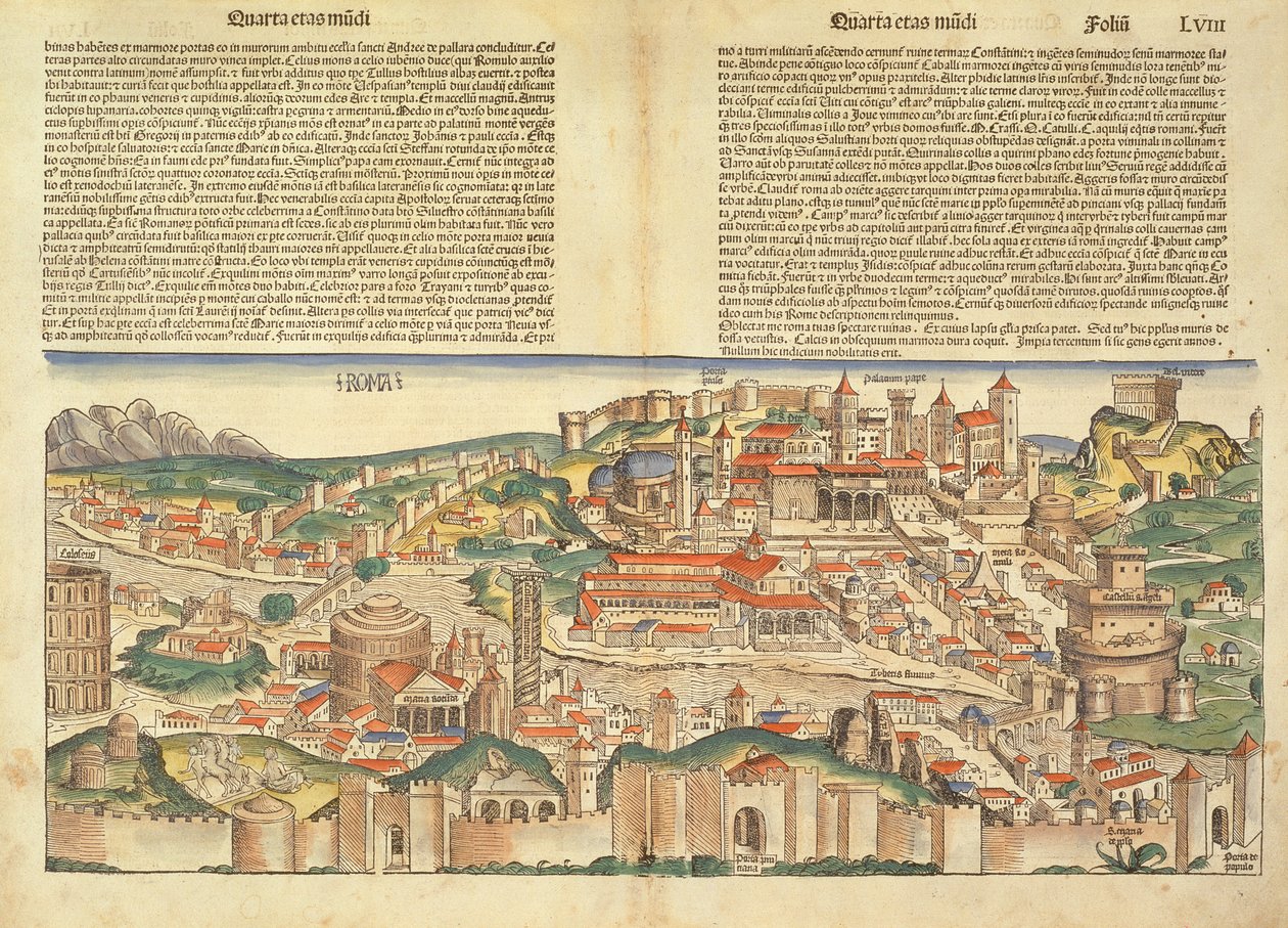 منظر لمدينة روما ، من نورنبرغ كرونيكل بقلم هارتمان شيدل (1440-1514) 1493 بواسطة المدرسة الألمانية