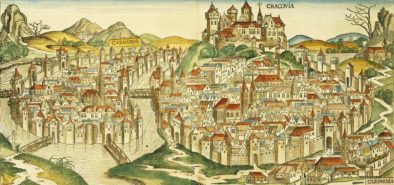 منظر لمدينة كراكوف (كراكوف) ، من نورنبرغ كرونيكل باي هارتمان شيدل (1440-1514) 1493 بواسطة المدرسة الألمانية