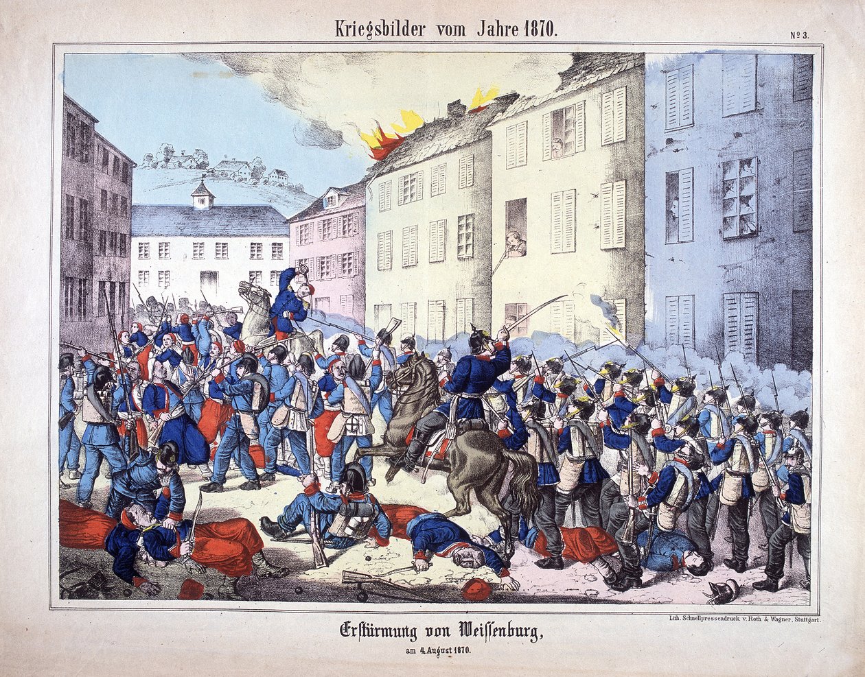 حرب 1870: الاستيلاء على Wissembourg (معركة Weissenburg) بين جنود الجيش البروسي والفرنسيين في 4 أغسطس بواسطة المدرسة الألمانية