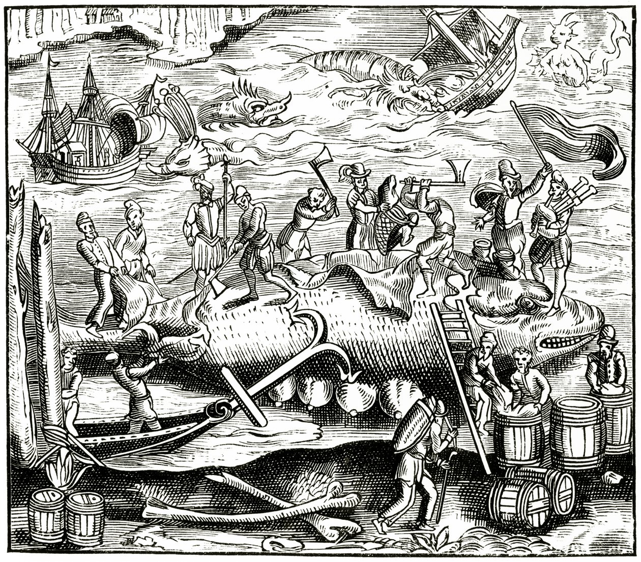 نشر صيد الحيتان ، بعد قطع خشبية في Cosmographie Universelle of Munster ، 1552 بواسطة المدرسة الألمانية
