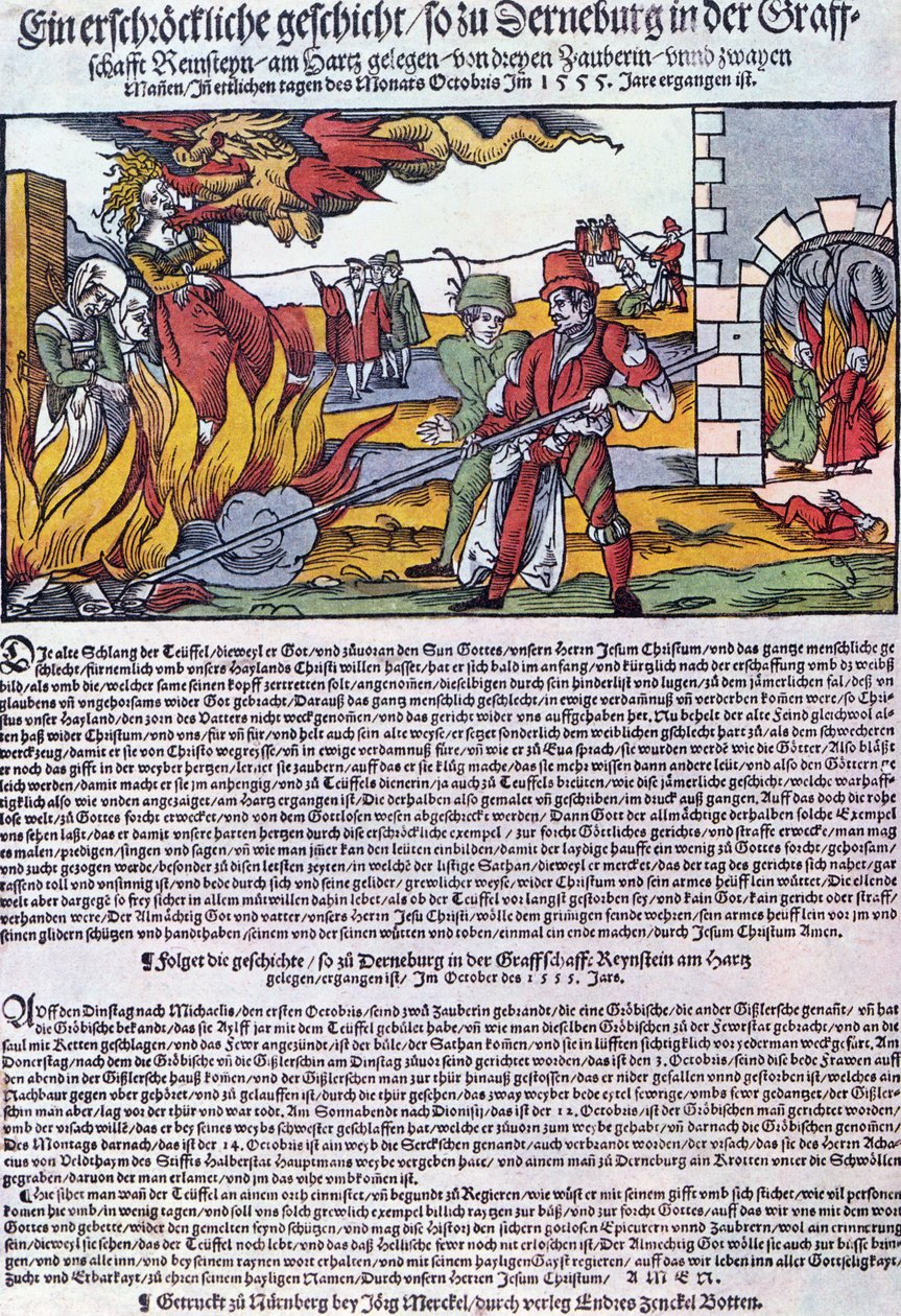 أحرقت السحرة في ديرنبورغ عام 1555 بواسطة المدرسة الألمانية