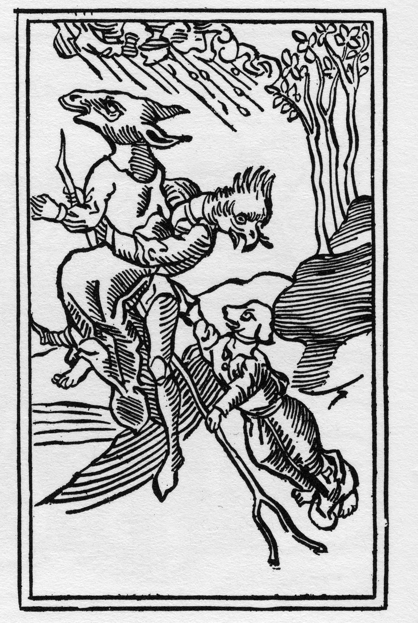 تحولت السحرة إلى نقش حيوانات عام 1489 في "De lamiis et pythonicis mulieribus" "بواسطة Ulrich Molitor" " بواسطة المدرسة الألمانية