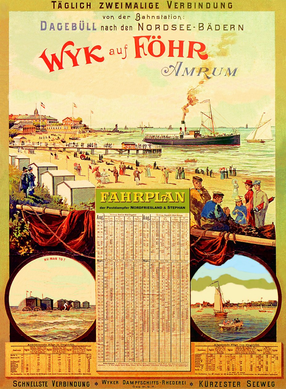 Wyk auf Fohr ، ملصق إعلاني لشركة Wyk Steam Shipping ، 1897 بواسطة المدرسة الألمانية