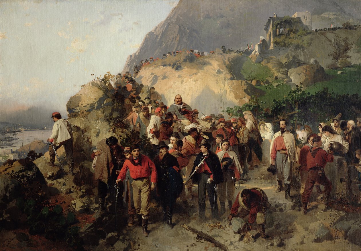 غاريبالدي المصاب (1807-1882) في جبال أسبرومونتي (زيت على قماش) بواسطة جيرولامو إندونو