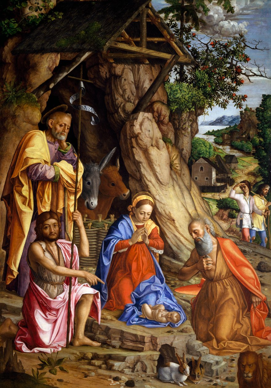 Nativity with rabbits, c.1500 (oil on canvas) بواسطة جيرولامو داي ليبري
