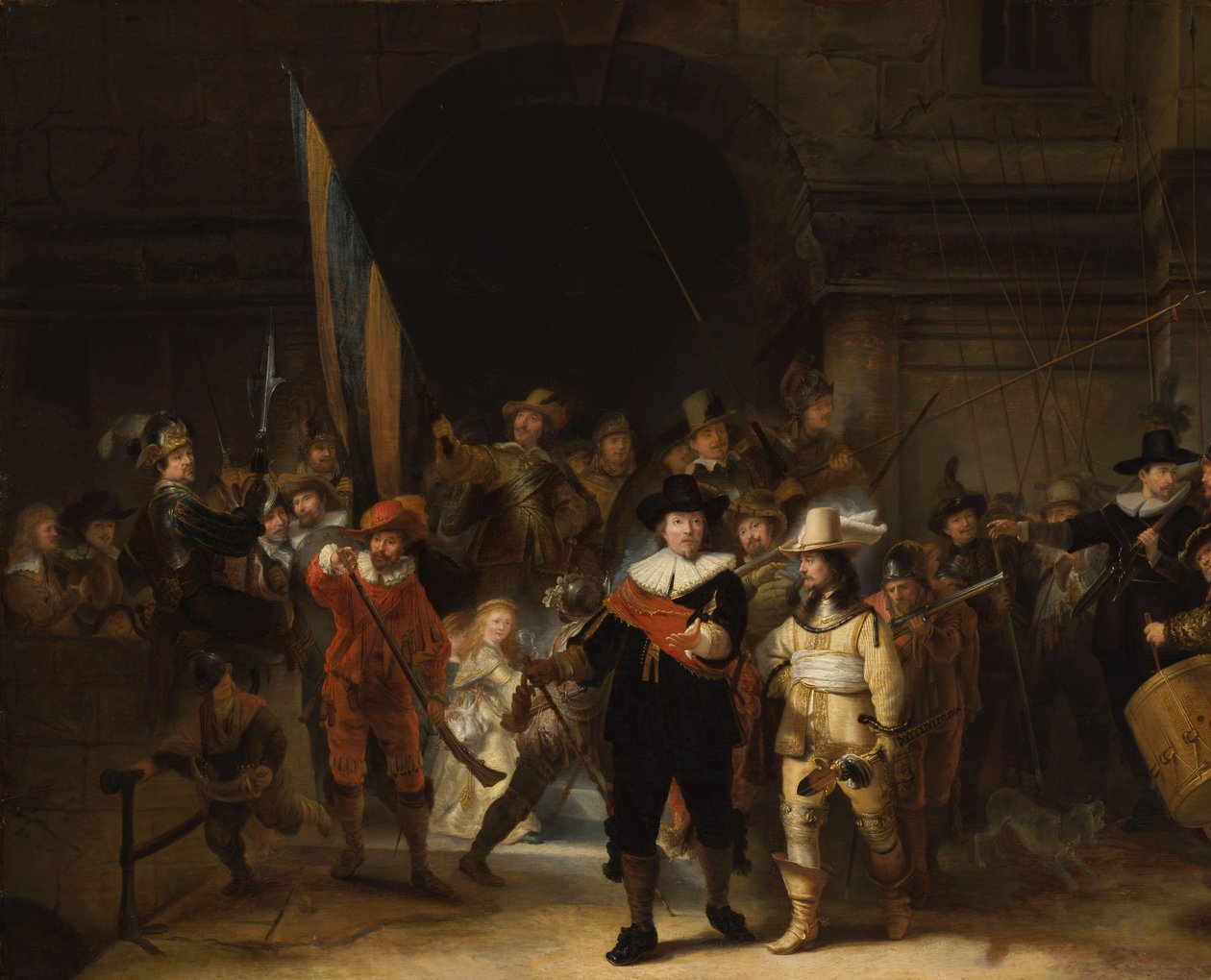 نسخة من The Night Watch شركة الكابتن فرانس بانينج كوك والملازم ويليم فان رويتينبيرش ، المعروفين باسم `` The nightwatch 