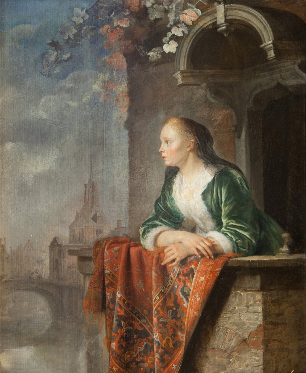 امرأة شابة على شرفة - شابة على شرفة - جيرارد (جيريت) دو (1613-1675). زيت على قماش ، حوالي 1665. المتحف الوطني ، براغ بواسطة جيريت دو