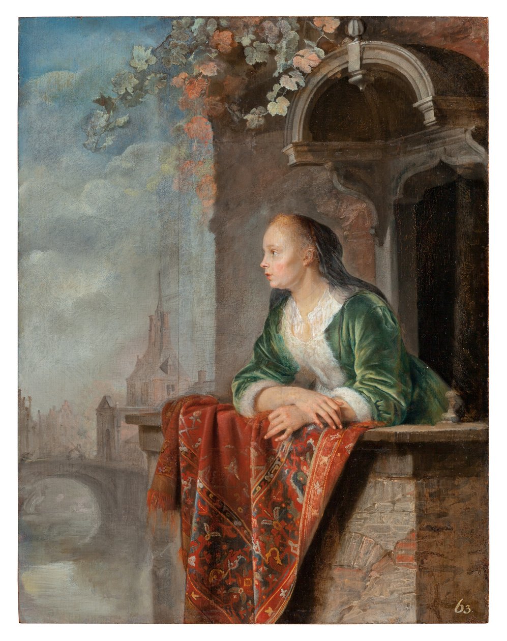 سيدة شابة على شرفة ، ج .1664 بواسطة جيريت دو