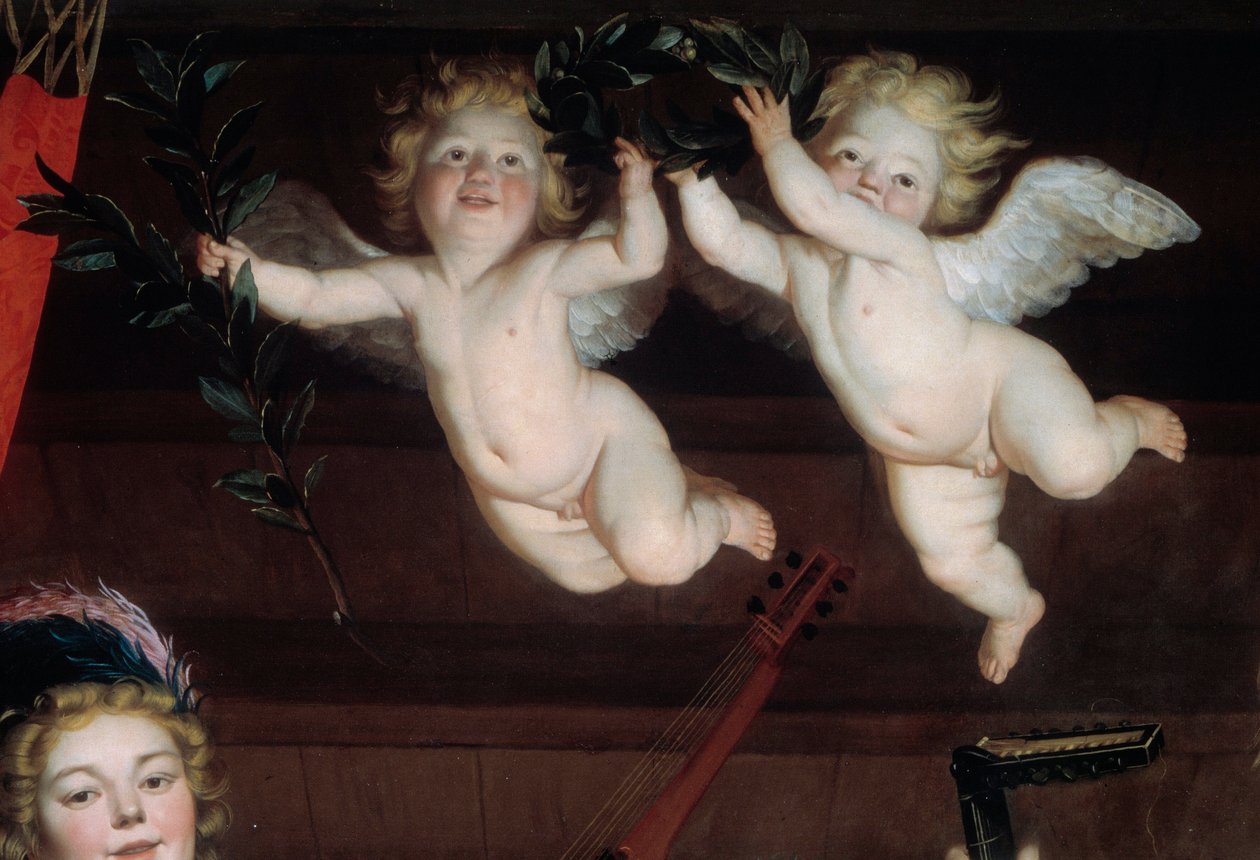 حفلة The Angels Detail. اللوحة بواسطة جيريت فان هونثورست (1590-1656) 1624 صن. 1،68x1،78 م بواسطة جيريت فان هونثورست