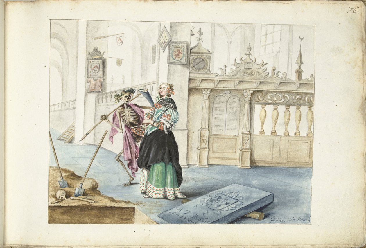 امرأة (Aeltien؟) تقف بجانب الموت في Sint-Michaëlskerk ، Zwolle بواسطة جيسينا تير بورش (توقيع الفنان)